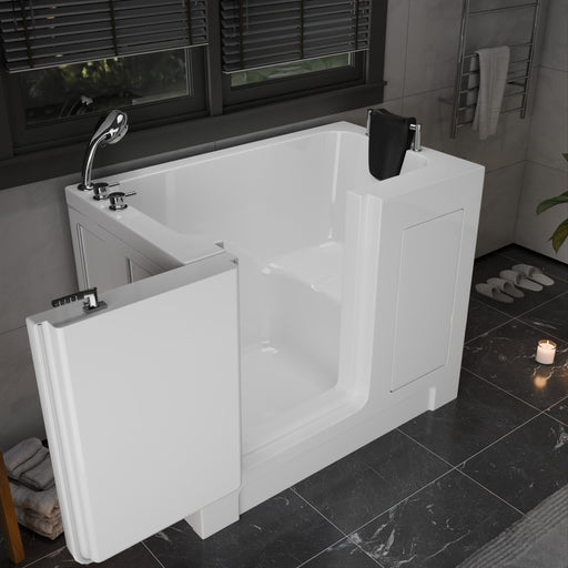 Meditub 2747LWS Collection 27 in. L x 47 in. W Left Side Drain Soaker Jetted Bathtub in White with Fast Filling Faucet Set