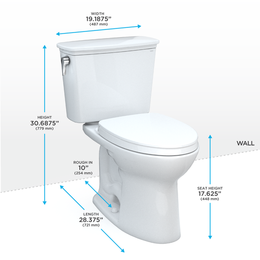 TOTO MS786124CEFG.10#01 Drake Transitional Two-Piece Elongated 1.28 GPF Universal Height TORNADO FLUSH Toilet with 10 Inch Rough-In, CEFIONTECT, and SoftClose Seat, WASHLET+ Ready, Cotton White - view 2