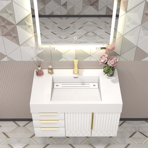 Moreno Bath MILANA36-L Milana 36" Floating Bathroom Vanity with Reinforced Acrylic Sink in Gloss White | Left Side Drawers - view 2
