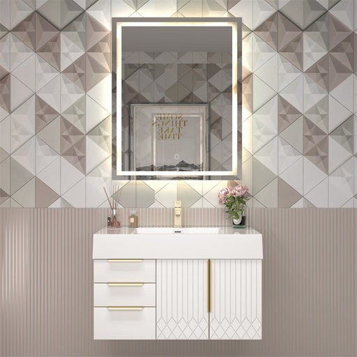 Moreno Bath MILANA36-L Milana 36" Floating Bathroom Vanity in Gloss White (Left Side Drawers)