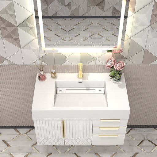 Moreno Bath MILANA36-R Milana 36" Floating Bathroom Vanity with Reinforced Acrylic Sink in Gloss White | Right Side Drawers - view 2