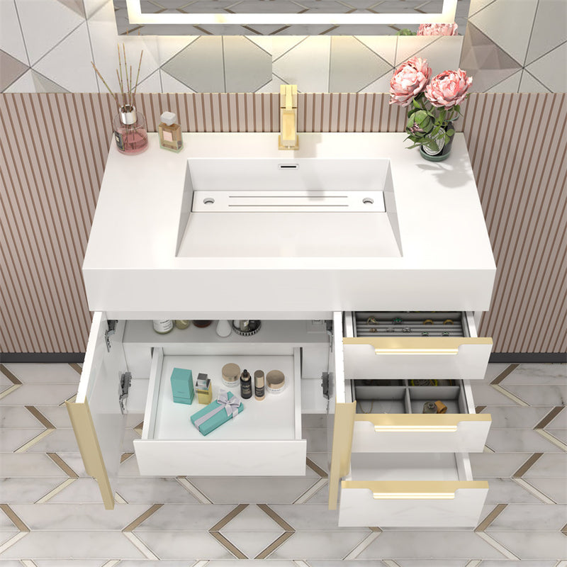 Moreno Bath MILANA36-R Milana 36" Floating Bathroom Vanity with Reinforced Acrylic Sink in Gloss White | Right Side Drawers - view 5