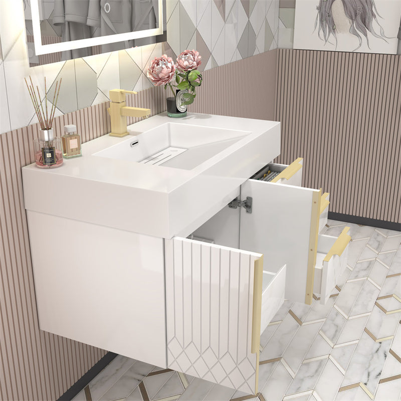Moreno Bath MILANA36-R Milana 36" Floating Bathroom Vanity with Reinforced Acrylic Sink in Gloss White | Right Side Drawers - view 7