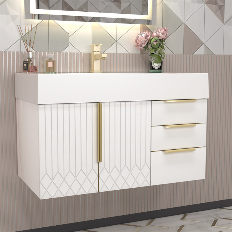 Moreno Bath MILANA36-R Milana 36" Floating Bathroom Vanity with Reinforced Acrylic Sink in Gloss White | Right Side Drawers - view 8