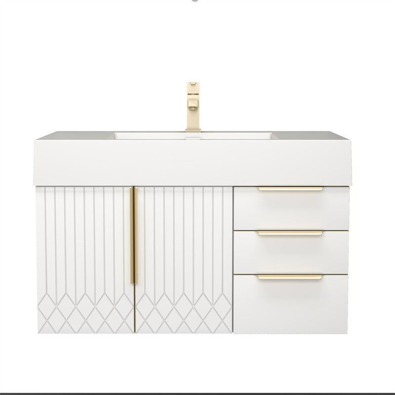 Moreno Bath MILANA36-R Milana 36" Floating Bathroom Vanity with Reinforced Acrylic Sink in Gloss White | Right Side Drawers - view 4