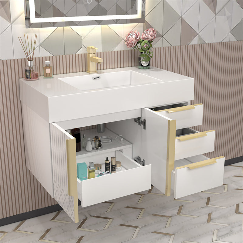 Moreno Bath MILANA36-R Milana 36" Floating Bathroom Vanity with Reinforced Acrylic Sink in Gloss White | Right Side Drawers - view 6