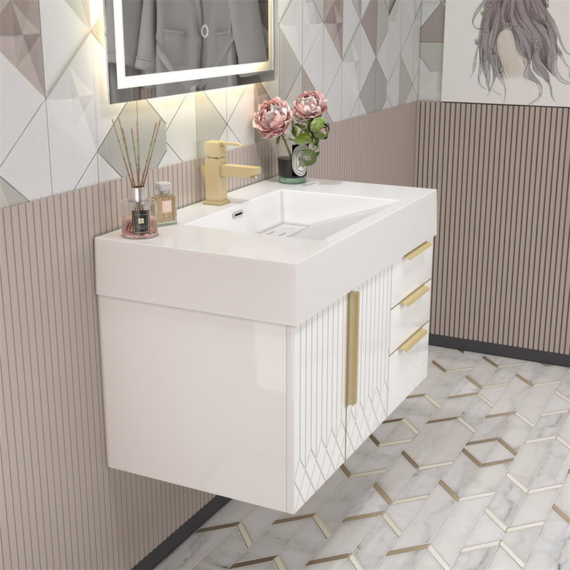 Moreno Bath MILANA36-R Milana 36" Floating Bathroom Vanity with Reinforced Acrylic Sink in Gloss White | Right Side Drawers - view 9