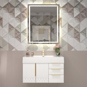 Moreno Bath MILANA36-R Milana 36" Floating Bathroom Vanity in Gloss White (Right Side Drawers)
