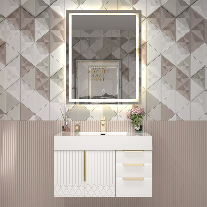 Moreno Bath MILANA36-R Milana 36" Floating Bathroom Vanity in Gloss White (Right Side Drawers)