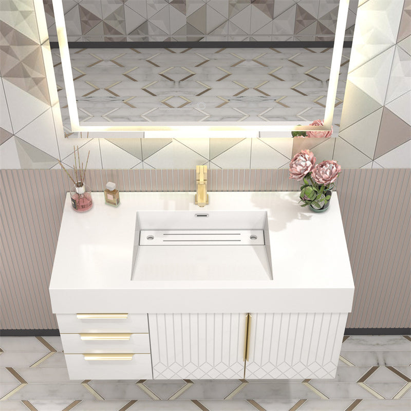 Moreno Bath MILANA42-L Milana 42" Floating Bathroom Vanity with Reinforced Acrylic Sink in Gloss White | Left Side Drawers - view 2