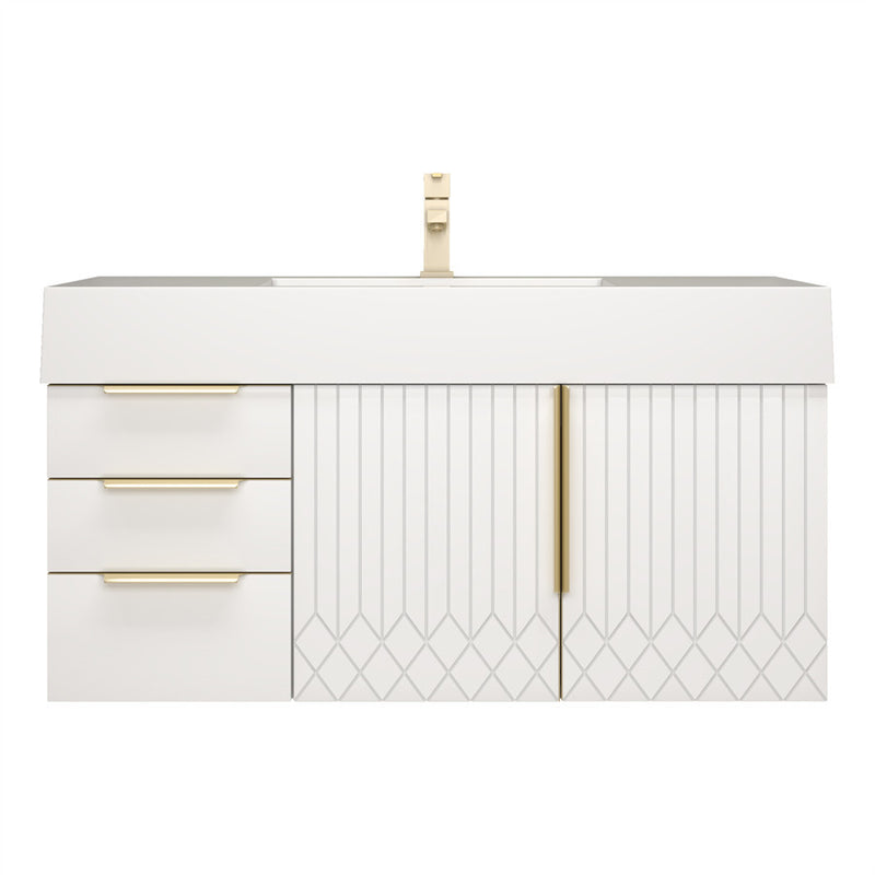 Moreno Bath MILANA42-L Milana 42" Floating Bathroom Vanity with Reinforced Acrylic Sink in Gloss White | Left Side Drawers - view 4