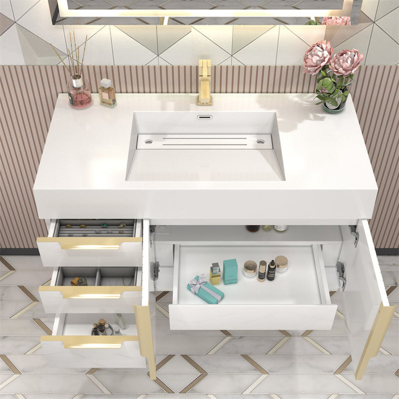 Moreno Bath MILANA42-L Milana 42" Floating Bathroom Vanity with Reinforced Acrylic Sink in Gloss White | Left Side Drawers - view 5