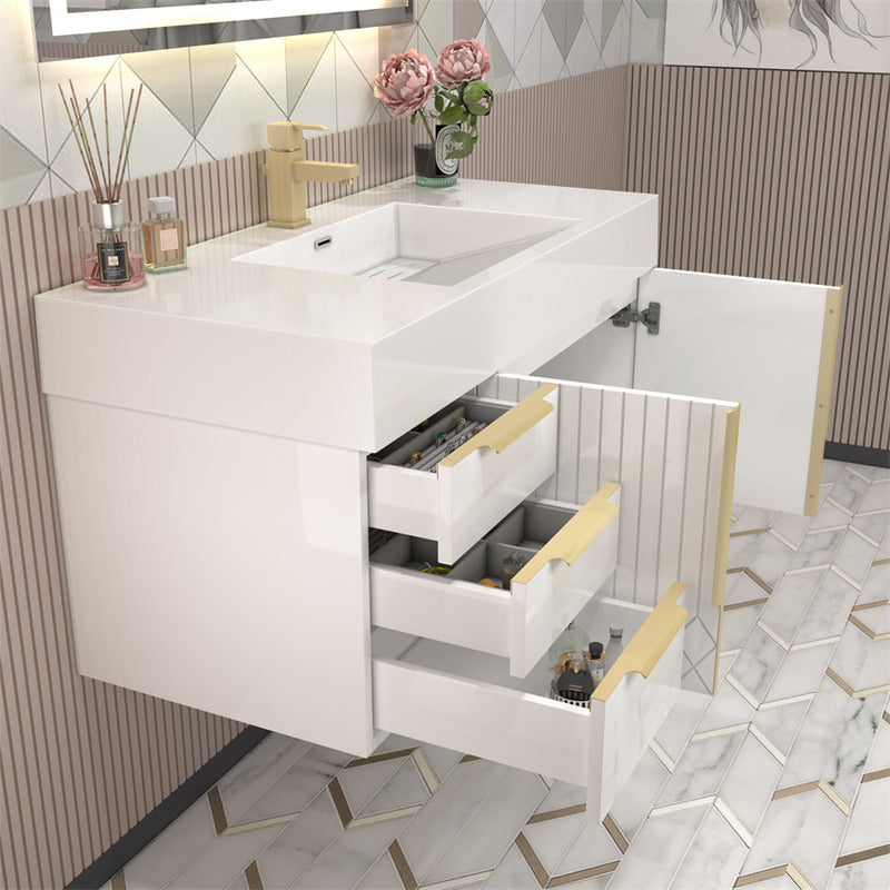 Moreno Bath MILANA42-L Milana 42" Floating Bathroom Vanity with Reinforced Acrylic Sink in Gloss White | Left Side Drawers - view 6