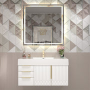 Moreno Bath MILANA42-L Milana 42" Floating Bathroom Vanity in Gloss White (Left Side Drawers)