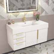 Moreno Bath MILANA42-L Milana 42" Floating Bathroom Vanity with Reinforced Acrylic Sink in Gloss White | Left Side Drawers - view 3