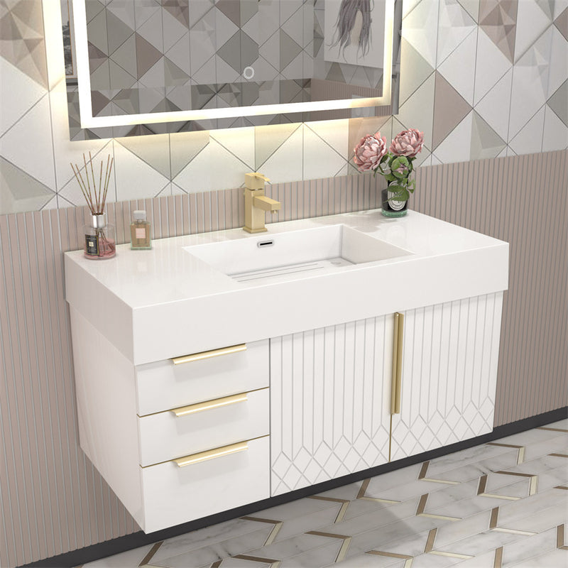 Moreno Bath MILANA42-L Milana 42" Floating Bathroom Vanity with Reinforced Acrylic Sink in Gloss White | Left Side Drawers - view 3