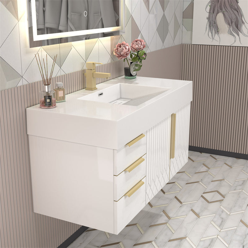 Moreno Bath MILANA42-L Milana 42" Floating Bathroom Vanity with Reinforced Acrylic Sink in Gloss White | Left Side Drawers - view 7