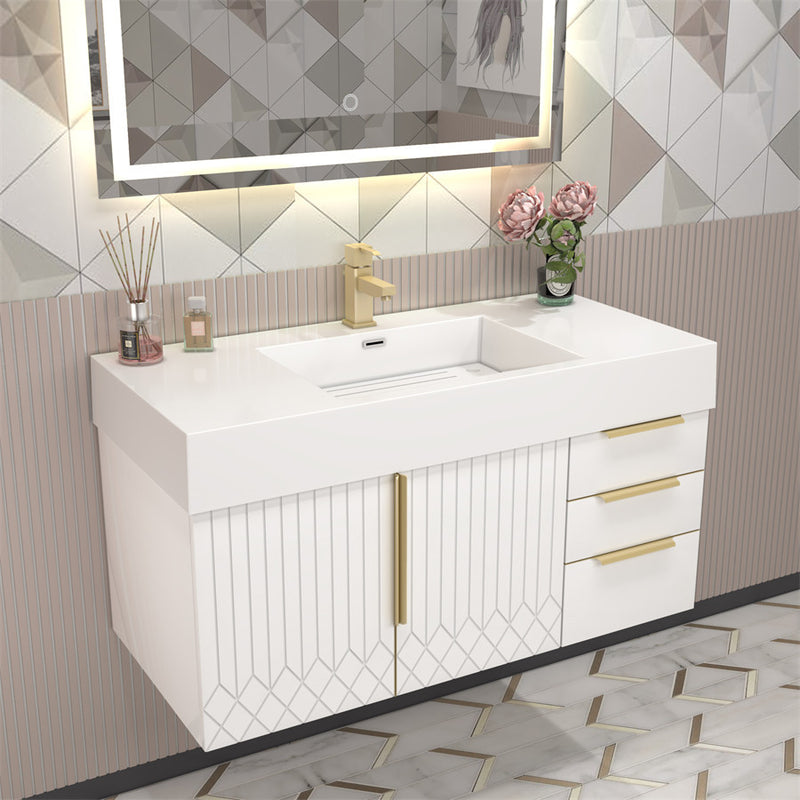 Moreno Bath MILANA42-R Milana 42" Floating Bathroom Vanity with Reinforced Acrylic Sink in Gloss White | Right Side Drawers - view 3