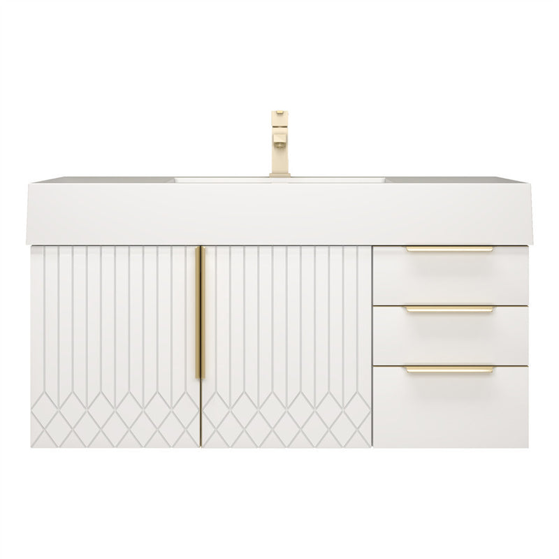Moreno Bath MILANA42-R Milana 42" Floating Bathroom Vanity with Reinforced Acrylic Sink in Gloss White | Right Side Drawers - view 4