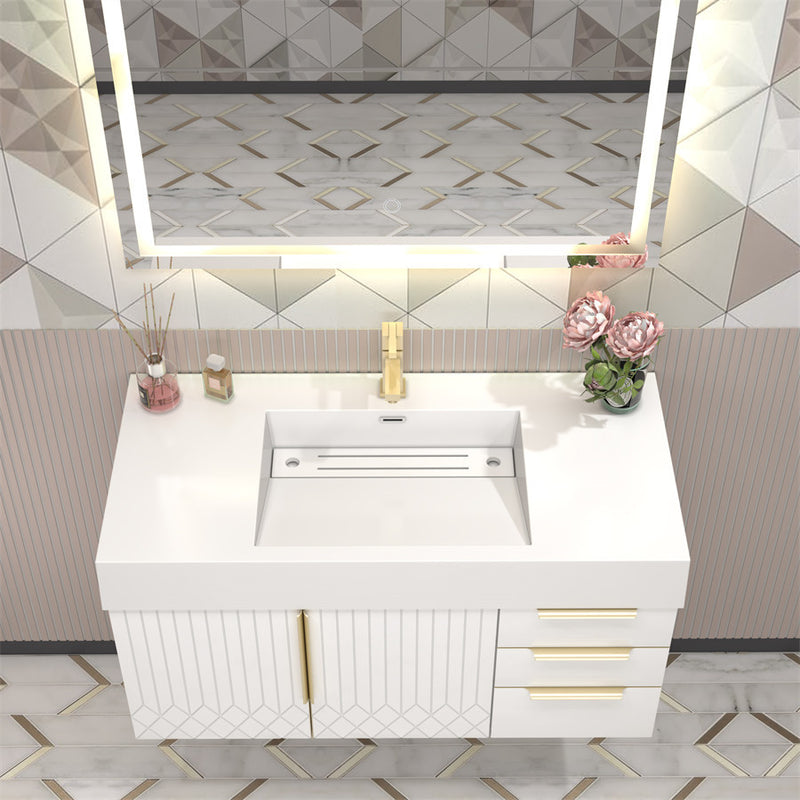 Moreno Bath MILANA42-R Milana 42" Floating Bathroom Vanity with Reinforced Acrylic Sink in Gloss White | Right Side Drawers - view 2
