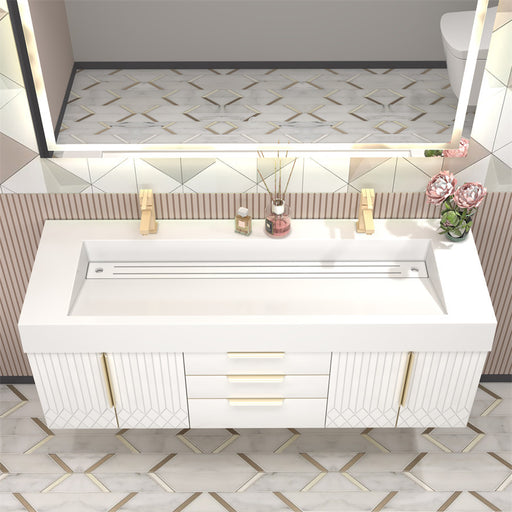 Moreno Bath MILANA60D Milana 60" Floating Bathroom Vanity with Reinforced Acrylic Double Sink in Gloss White - view 2