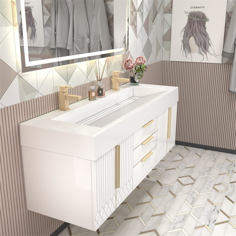 Moreno Bath MILANA60D Milana 60" Floating Bathroom Vanity with Reinforced Acrylic Double Sink in Gloss White - view 9