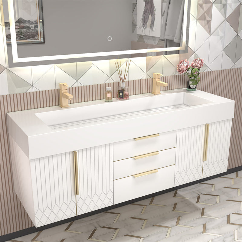 Moreno Bath MILANA60D Milana 60" Floating Bathroom Vanity with Reinforced Acrylic Double Sink in Gloss White - view 7