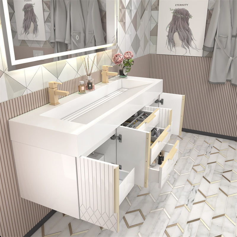 Moreno Bath MILANA60D Milana 60" Floating Bathroom Vanity with Reinforced Acrylic Double Sink in Gloss White - view 10