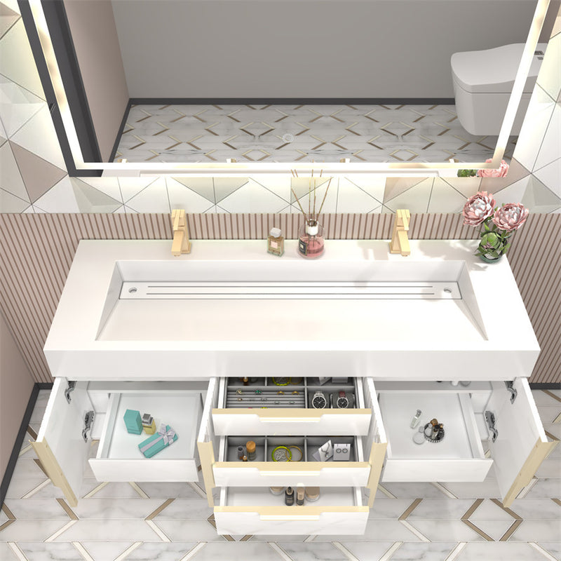 Moreno Bath MILANA60D Milana 60" Floating Bathroom Vanity with Reinforced Acrylic Double Sink in Gloss White - view 5