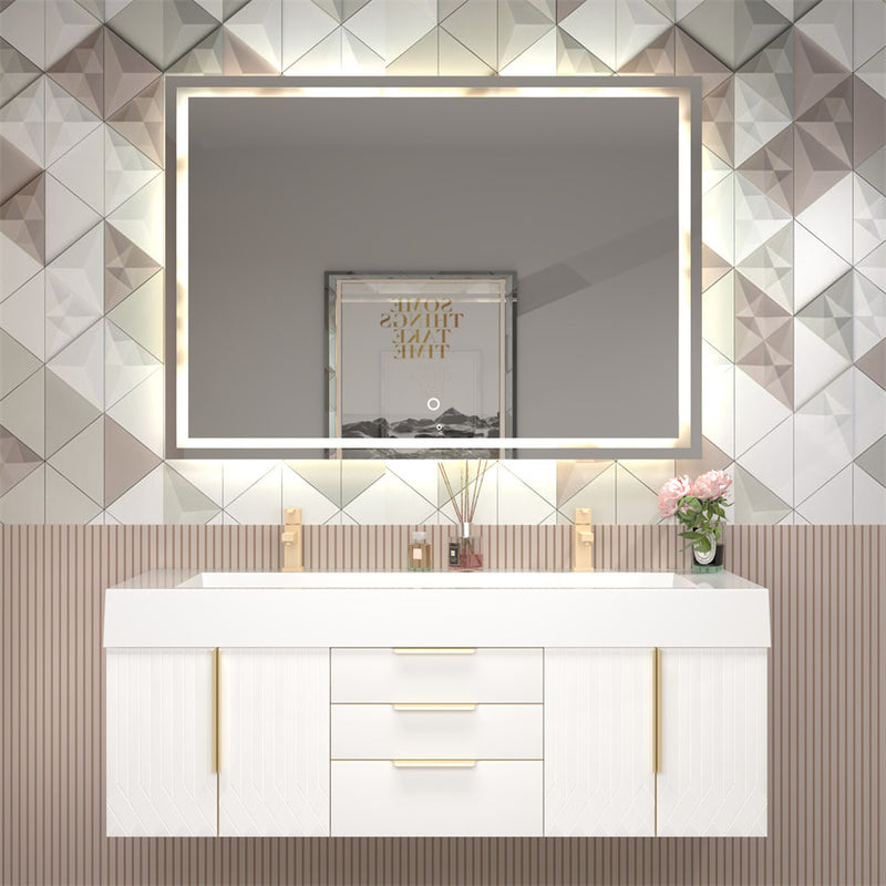 Moreno Bath MILANA60D Milana 60" Floating Bathroom Vanity with Reinforced Acrylic Double Sink in Gloss White