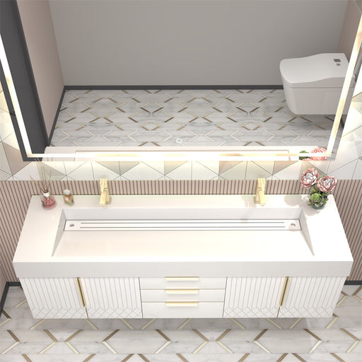 Moreno Bath MILANA72D Milana 72" Floating Bathroom Vanity with Reinforced Acrylic Double Sink in Gloss White - view 2