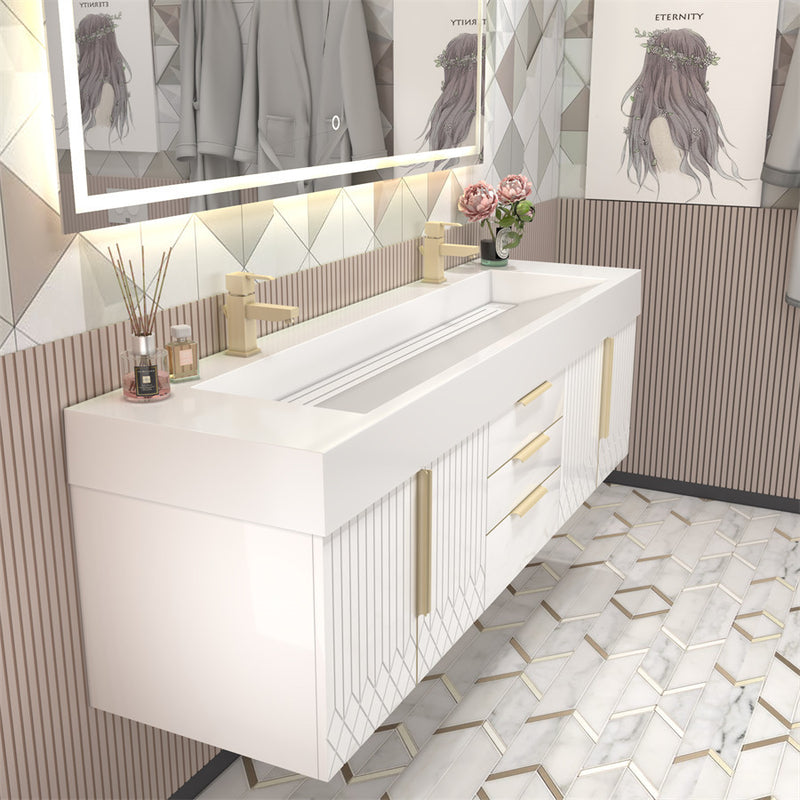 Moreno Bath MILANA72D Milana 72" Floating Bathroom Vanity with Reinforced Acrylic Double Sink in Gloss White - view 5