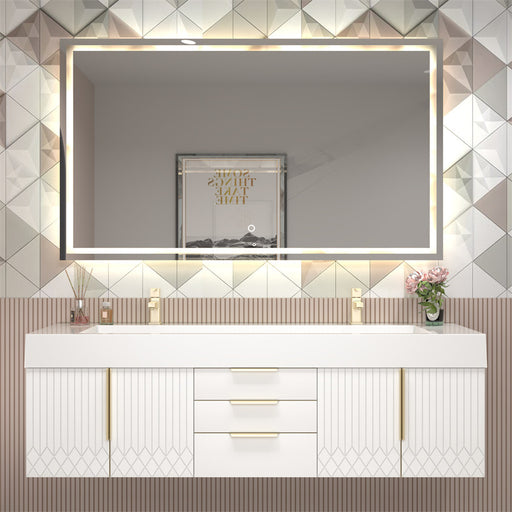Moreno Bath MILANA72D Milana 72" Floating Bathroom Vanity with Reinforced Acrylic Double Sink in Gloss White