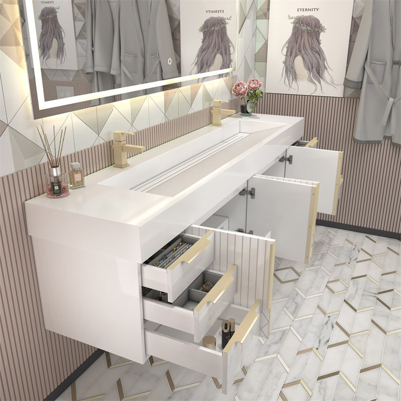 Moreno Bath MILANA84D Milana 84" Floating Bathroom Vanity with Reinforced Acrylic Double Sink in Gloss White - view 6