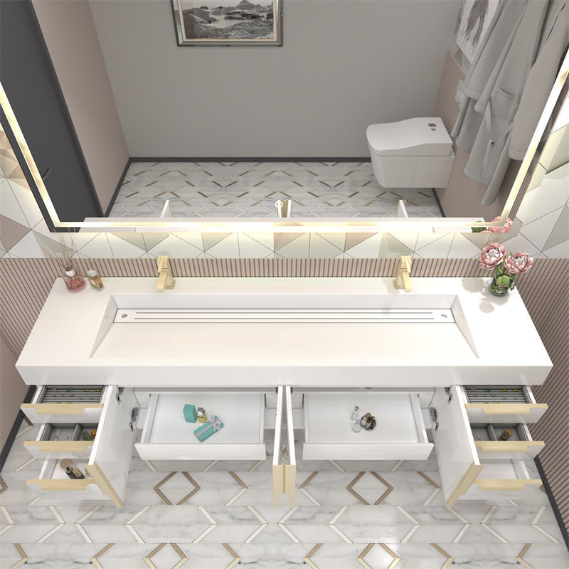 Moreno Bath MILANA84D Milana 84" Floating Bathroom Vanity with Reinforced Acrylic Double Sink in Gloss White - view 4