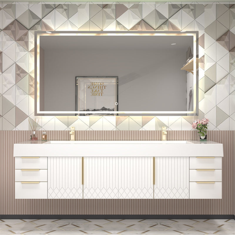 Moreno Bath MILANA84D Milana 84" Floating Bathroom Vanity with Reinforced Acrylic Double Sink in Gloss White