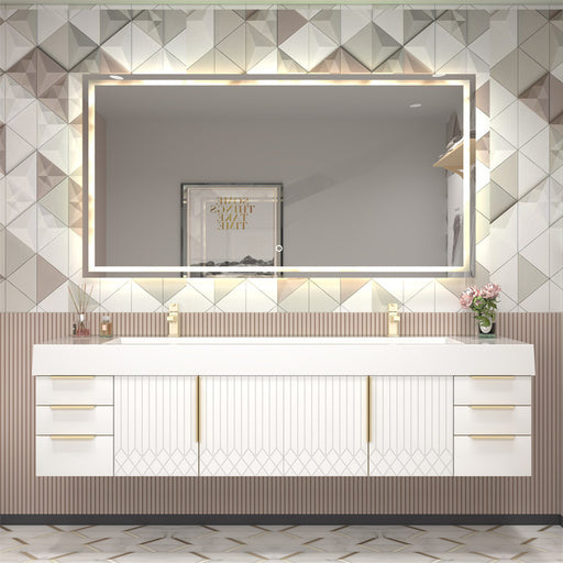 Moreno Bath MILANA84D Milana 84" Floating Bathroom Vanity with Reinforced Acrylic Double Sink in Gloss White