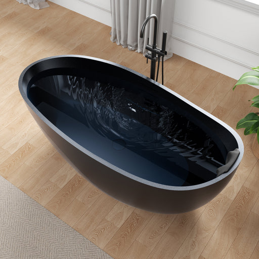 Anzzi FT-AZ516 67 in. x 32 in. Oval Stone Resin Freestanding Bathtub with Headrest