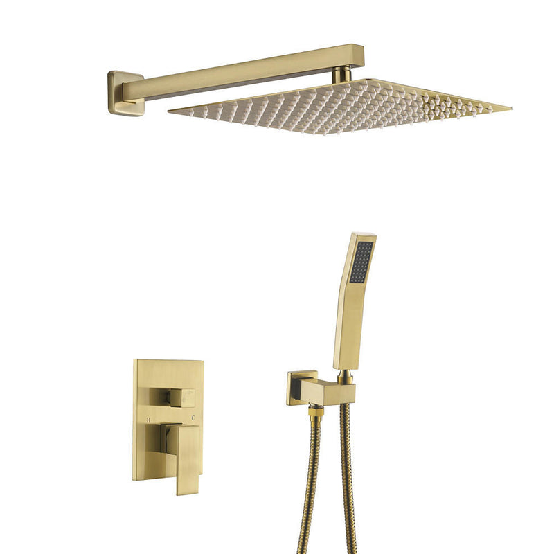 Moreno Bath SHWRSET-BGOLD-2V 10" Shower Head in Brushed Gold and Hand Held Two Valve Set
