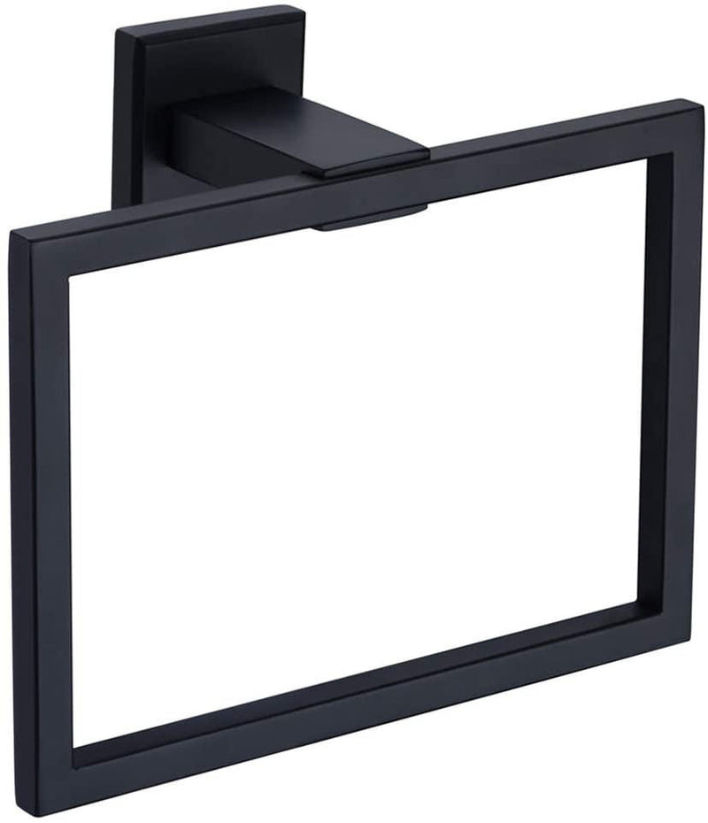 Moreno Bath 9" Black Square Towel Ring with Rectangular Wall Mount