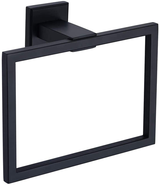 Moreno Bath 9" Black Square Towel Ring with Rectangular Wall Mount