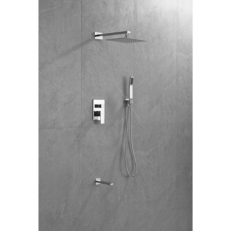 Moreno Bath SHWRSET-CHR-10SQ-TUB MORENO POLISHED CHROME SHOWER SET W/ 10" SQUARE RAIN SHOWER, TUB FILLER AND HANDHELD - view 2
