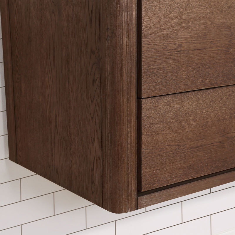 Vinnova 706660M-AD-BK Cristo 60M" Floating Double Bath Vanity in Aged Dark Brown Oak with Fish Maw White Quartz Stone Top - view 15