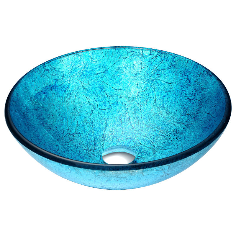 Anzzi LS-AZ047 Accent Series 17 in. Bathroom Vessel Sink with Scratch-Tough and Stain-Resistant Non-Porous Surface in Blue Ice Glass