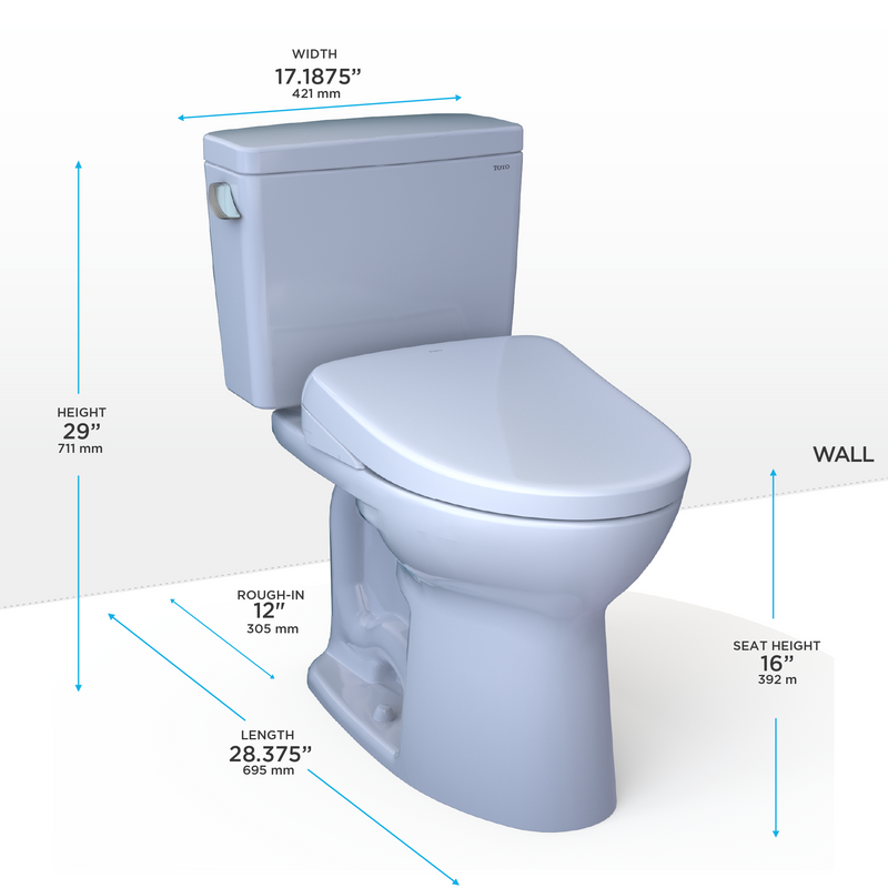 TOTO MW7764726CEG#01 Drake WASHLET+ Two-Piece Elongated 1.28 GPF TORNADO FLUSH Toilet with S7 Contemporary Bidet Seat, Cotton White - view 2