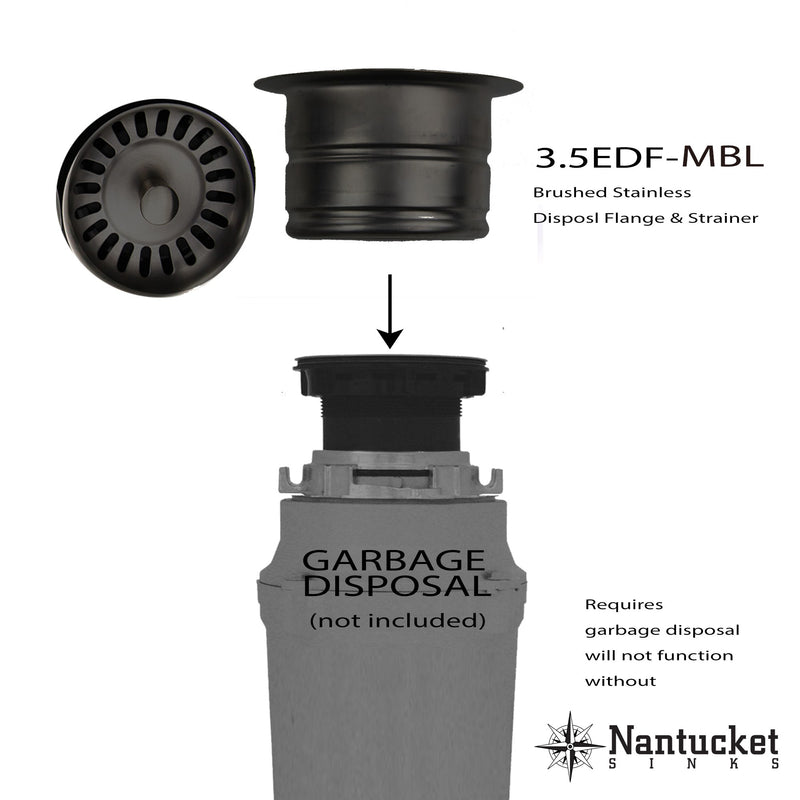 Nantucket Sinks 3.5 Inch Extended Flange Disposal Kitchen Drain in Matte Black 3.5EDF-MBL - view 4