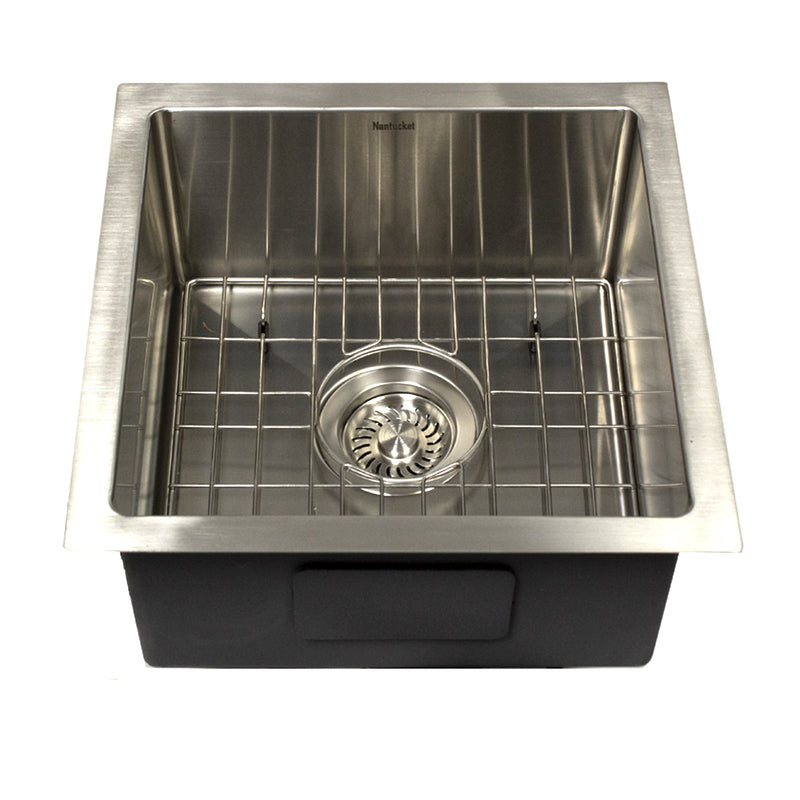 Nantucket Sinks AW1515-16 - 15 Inch All Weather Collection Square Undermount Small Radius Stainless Steel Bar/Prep Sink