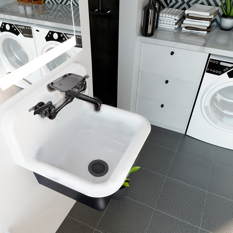 Nantucket Sinks Cast Iron Finished Bottom Wallmount Utility Sink Set with Matte Black Drain CI-2218-FBMBLSET - view 7