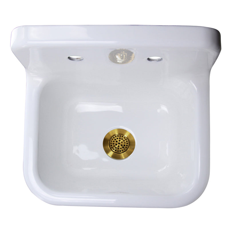 Nantucket Sinks Cast Iron Finished Bottom Wallmount Utility Sink Set with Satin Brass Drain CI-2218-FBSBSET - view 3