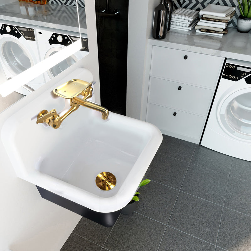 Nantucket Sinks Cast Iron Finished Bottom Wallmount Utility Sink Set with Satin Brass Drain CI-2218-FBSBSET - view 7